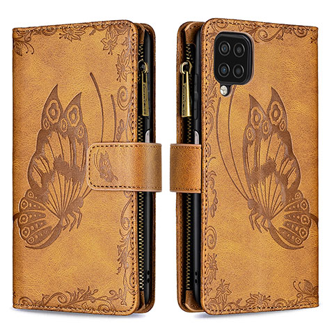 Coque Portefeuille Papillon Livre Cuir Etui Clapet B03F pour Samsung Galaxy F12 Marron