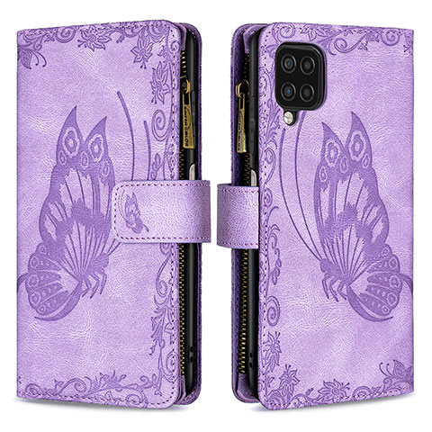 Coque Portefeuille Papillon Livre Cuir Etui Clapet B03F pour Samsung Galaxy F12 Violet Clair