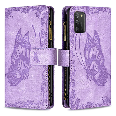 Coque Portefeuille Papillon Livre Cuir Etui Clapet B03F pour Samsung Galaxy M02s Violet Clair