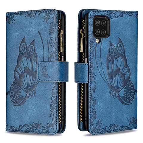 Coque Portefeuille Papillon Livre Cuir Etui Clapet B03F pour Samsung Galaxy M12 Bleu