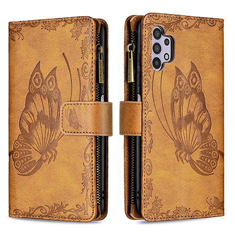 Coque Portefeuille Papillon Livre Cuir Etui Clapet B03F pour Samsung Galaxy M32 5G Marron