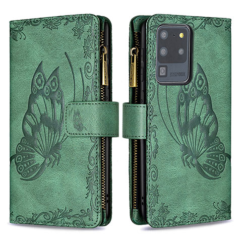 Coque Portefeuille Papillon Livre Cuir Etui Clapet B03F pour Samsung Galaxy S20 Ultra 5G Vert