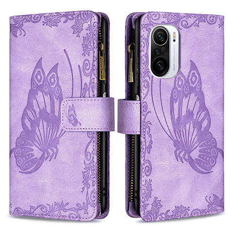 Coque Portefeuille Papillon Livre Cuir Etui Clapet B03F pour Xiaomi Mi 11i 5G Violet Clair