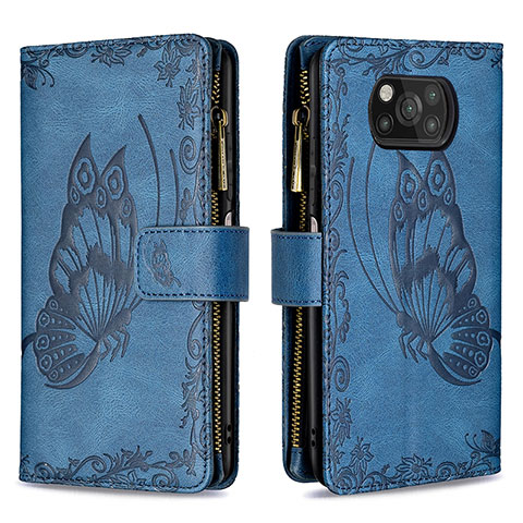 Coque Portefeuille Papillon Livre Cuir Etui Clapet B03F pour Xiaomi Poco X3 NFC Bleu