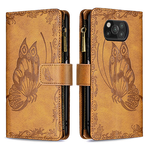 Coque Portefeuille Papillon Livre Cuir Etui Clapet B03F pour Xiaomi Poco X3 NFC Marron