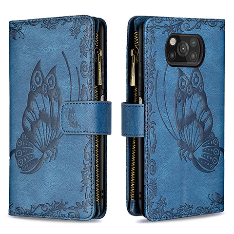Coque Portefeuille Papillon Livre Cuir Etui Clapet B03F pour Xiaomi Poco X3 Pro Bleu