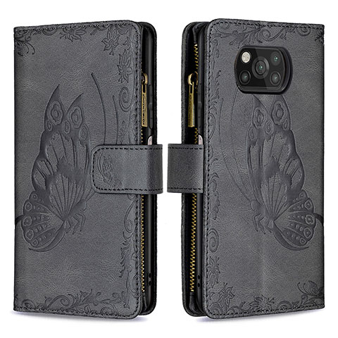 Coque Portefeuille Papillon Livre Cuir Etui Clapet B03F pour Xiaomi Poco X3 Pro Noir