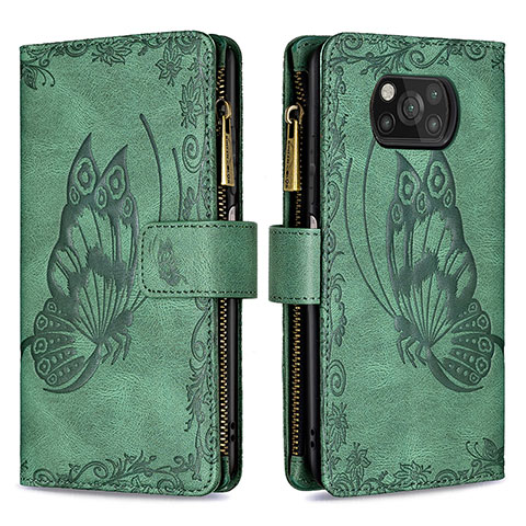 Coque Portefeuille Papillon Livre Cuir Etui Clapet B03F pour Xiaomi Poco X3 Pro Vert