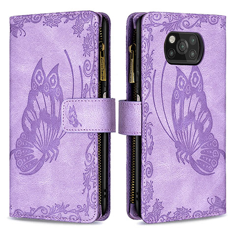 Coque Portefeuille Papillon Livre Cuir Etui Clapet B03F pour Xiaomi Poco X3 Pro Violet Clair