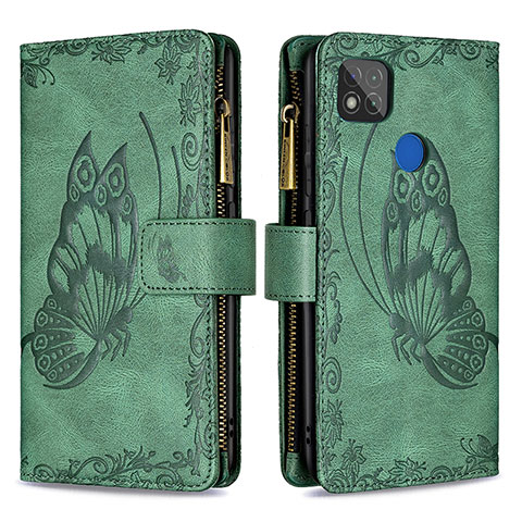 Coque Portefeuille Papillon Livre Cuir Etui Clapet B03F pour Xiaomi Redmi 9 Activ Vert