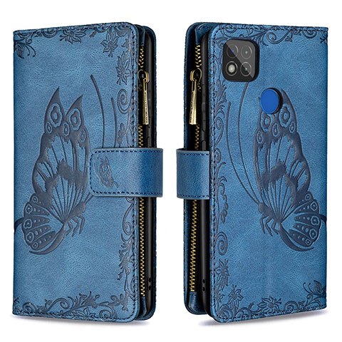 Coque Portefeuille Papillon Livre Cuir Etui Clapet B03F pour Xiaomi Redmi 9 India Bleu