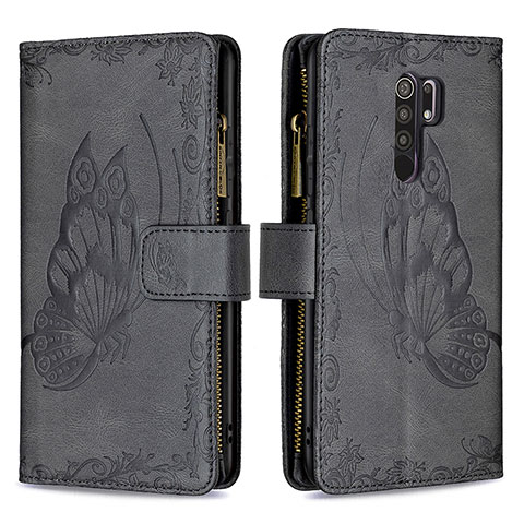 Coque Portefeuille Papillon Livre Cuir Etui Clapet B03F pour Xiaomi Redmi 9 Prime India Noir