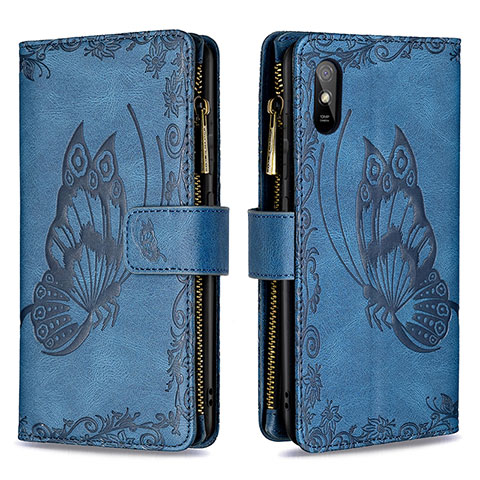 Coque Portefeuille Papillon Livre Cuir Etui Clapet B03F pour Xiaomi Redmi 9A Bleu