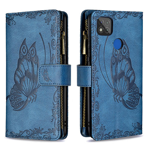 Coque Portefeuille Papillon Livre Cuir Etui Clapet B03F pour Xiaomi Redmi 9C Bleu