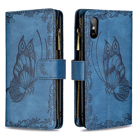 Coque Portefeuille Papillon Livre Cuir Etui Clapet B03F pour Xiaomi Redmi 9i Bleu