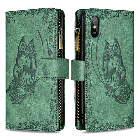 Coque Portefeuille Papillon Livre Cuir Etui Clapet B03F pour Xiaomi Redmi 9i Vert