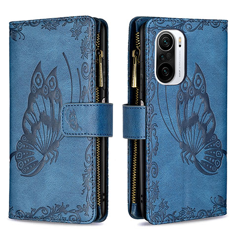 Coque Portefeuille Papillon Livre Cuir Etui Clapet B03F pour Xiaomi Redmi K40 5G Bleu