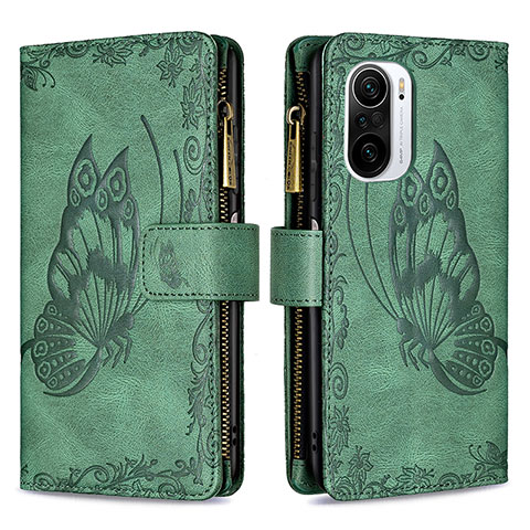 Coque Portefeuille Papillon Livre Cuir Etui Clapet B03F pour Xiaomi Redmi K40 5G Vert