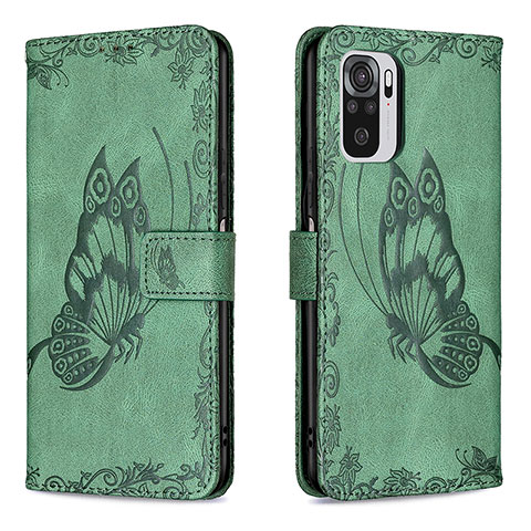 Coque Portefeuille Papillon Livre Cuir Etui Clapet B03F pour Xiaomi Redmi Note 10 4G Vert