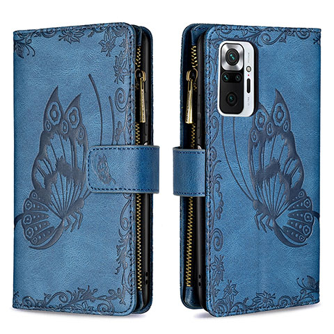 Coque Portefeuille Papillon Livre Cuir Etui Clapet B03F pour Xiaomi Redmi Note 10 Pro 4G Bleu