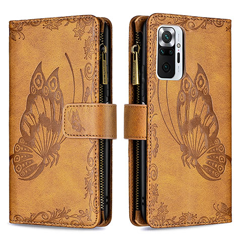 Coque Portefeuille Papillon Livre Cuir Etui Clapet B03F pour Xiaomi Redmi Note 10 Pro 4G Marron