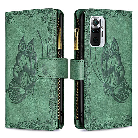 Coque Portefeuille Papillon Livre Cuir Etui Clapet B03F pour Xiaomi Redmi Note 10 Pro 4G Vert