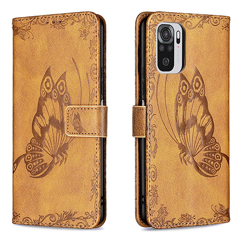 Coque Portefeuille Papillon Livre Cuir Etui Clapet B03F pour Xiaomi Redmi Note 10S 4G Marron