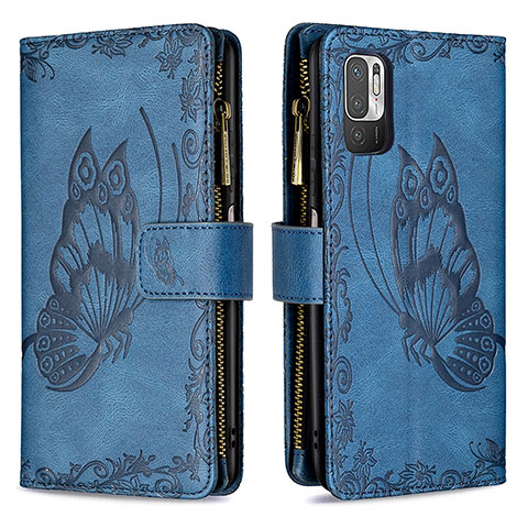 Coque Portefeuille Papillon Livre Cuir Etui Clapet B03F pour Xiaomi Redmi Note 10T 5G Bleu