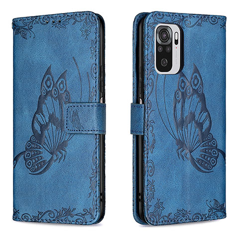 Coque Portefeuille Papillon Livre Cuir Etui Clapet B03F pour Xiaomi Redmi Note 11 SE India 4G Bleu