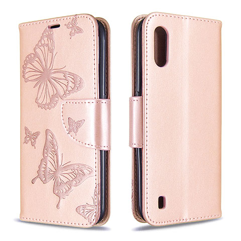 Coque Portefeuille Papillon Livre Cuir Etui Clapet B13F pour Samsung Galaxy A01 SM-A015 Or Rose