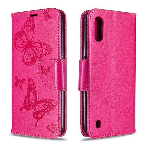 Coque Portefeuille Papillon Livre Cuir Etui Clapet B13F pour Samsung Galaxy A01 SM-A015 Rose Rouge