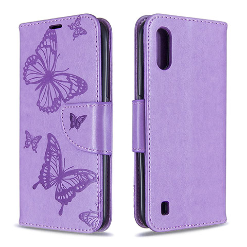 Coque Portefeuille Papillon Livre Cuir Etui Clapet B13F pour Samsung Galaxy A01 SM-A015 Violet Clair