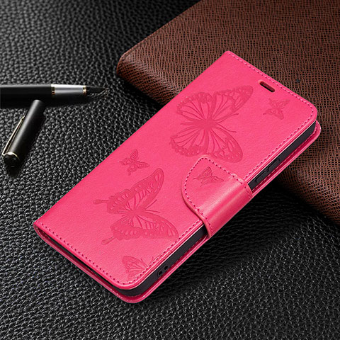 Coque Portefeuille Papillon Livre Cuir Etui Clapet B13F pour Samsung Galaxy S21 5G Rose Rouge