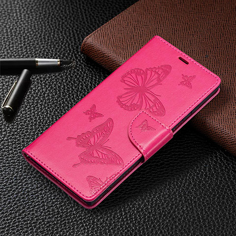 Coque Portefeuille Papillon Livre Cuir Etui Clapet B13F pour Samsung Galaxy S24 Ultra 5G Rose Rouge