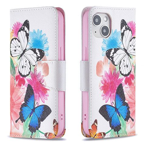 Coque Portefeuille Papillon Livre Cuir Etui Clapet L01 pour Apple iPhone 13 Rose