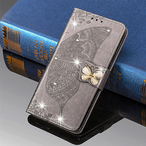 Coque Portefeuille Papillon Livre Cuir Etui Clapet L01 pour Xiaomi Mi 11 5G Gris