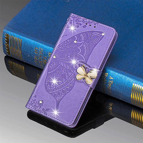 Coque Portefeuille Papillon Livre Cuir Etui Clapet L01 pour Xiaomi Mi 11 Lite 5G NE Violet Clair