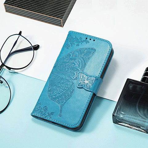 Coque Portefeuille Papillon Livre Cuir Etui Clapet L01 pour Xiaomi Redmi 12C 4G Bleu