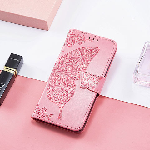 Coque Portefeuille Papillon Livre Cuir Etui Clapet L01 pour Xiaomi Redmi 12C 4G Rose Rouge