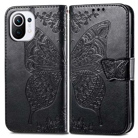 Coque Portefeuille Papillon Livre Cuir Etui Clapet L02 pour Xiaomi Mi 11 Lite 5G NE Noir