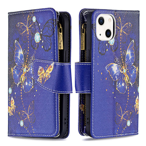 Coque Portefeuille Papillon Livre Cuir Etui Clapet L03 pour Apple iPhone 13 Bleu