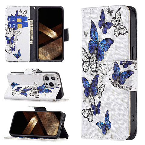 Coque Portefeuille Papillon Livre Cuir Etui Clapet L07 pour Apple iPhone 16 Pro Max Blanc