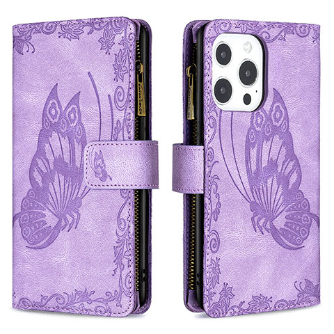 Coque Portefeuille Papillon Livre Cuir Etui Clapet L08 pour Apple iPhone 13 Pro Max Violet