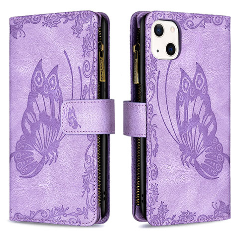 Coque Portefeuille Papillon Livre Cuir Etui Clapet L08 pour Apple iPhone 13 Violet