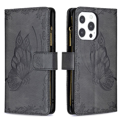 Coque Portefeuille Papillon Livre Cuir Etui Clapet L08 pour Apple iPhone 14 Pro Max Noir