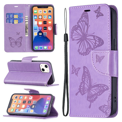 Coque Portefeuille Papillon Livre Cuir Etui Clapet L09 pour Apple iPhone 13 Mini Violet