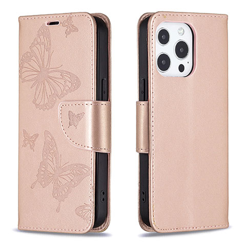 Coque Portefeuille Papillon Livre Cuir Etui Clapet L09 pour Apple iPhone 13 Pro Max Rose