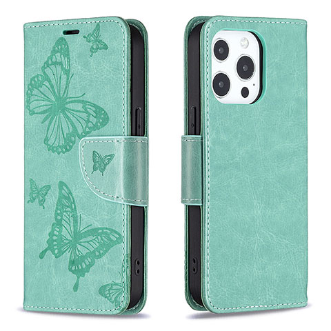 Coque Portefeuille Papillon Livre Cuir Etui Clapet L09 pour Apple iPhone 14 Pro Vert