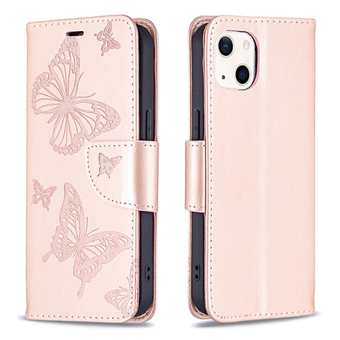 Coque Portefeuille Papillon Livre Cuir Etui Clapet L09 pour Apple iPhone 14 Rose