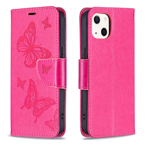 Coque Portefeuille Papillon Livre Cuir Etui Clapet L09 pour Apple iPhone 15 Plus Rose Rouge